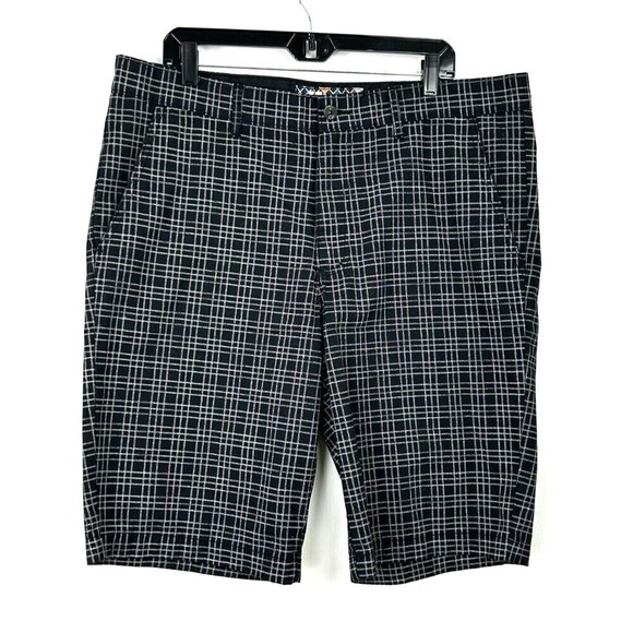Vurt Mens Size W36x11L Shorts Chino Flat Front Black White Plaid Casual N4 - Picture 2 of 11